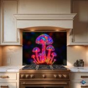 Neon Mushroom Backsplash Panel – Psychedelic UV Printed Tempered Glass Art for Modern Kitchens - Elegant Kitchen Backsplash by UVionArt - Image 9