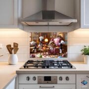 Whimsical Chef Ants & Hamster Feast – UV Printed Tempered Glass Backsplash for Fun Kitchen Decor
