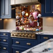 Whimsical Chef Ants & Hamster Feast – UV Printed Tempered Glass Backsplash for Fun Kitchen Decor - Image 3