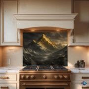 Golden Mountain Peaks UV Printed Tempered Glass Backsplash – Dramatic Winter Landscape Kitchen Art - Image 9