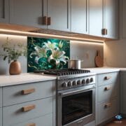 White Lily Glass Kitchen Backsplash – UV Printed Floral Wall Panel for Modern Decor - Elegant Tempered Glass Backsplash by UVionArt - Image 5