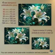 White Lily Glass Kitchen Backsplash – UV Printed Floral Wall Panel for Modern Decor - Elegant Tempered Glass Backsplash by UVionArt - Image 2