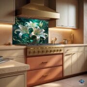 White Lily Glass Kitchen Backsplash – UV Printed Floral Wall Panel for Modern Decor - Elegant Tempered Glass Backsplash by UVionArt - Image 6
