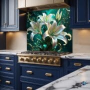 White Lily Glass Kitchen Backsplash – UV Printed Floral Wall Panel for Modern Decor - Elegant Tempered Glass Backsplash by UVionArt - Image 3