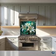 White Lily Glass Kitchen Backsplash – UV Printed Floral Wall Panel for Modern Decor - Elegant Tempered Glass Backsplash by UVionArt - Image 8