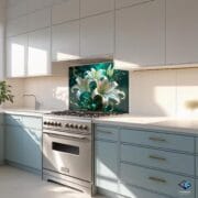 White Lily Glass Kitchen Backsplash – UV Printed Floral Wall Panel for Modern Decor - Elegant Tempered Glass Backsplash by UVionArt - Image 7