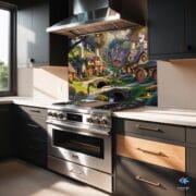 Fantasy Hobbit Village Glass Backsplash – Kitchen Wall Art Panel – Heat Resistant Decorative Glass – Fairy Tale Cottage Decor - Image 4
