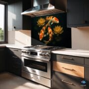 Koi Fish Glass Backsplash | Tempered UV Printed Kitchen Panel | Heat Resistant Wall Art with Lotus Flowers | Zen Home Decor by UVionArt - Image 4