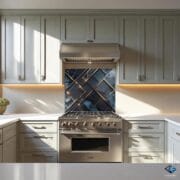 Geometric Marble Glass Backsplash | UV Printed Tempered Kitchen Panel | Gold & Navy Heat Resistant Stove Wall Art | Modern Decor - Image 8