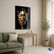 Golden Liquid Face Glass Wall Art | UV Printed Abstract Portrait | Luxury Tempered Glass Panel | Modern Bold Home Decor by UVionArt - Image 4