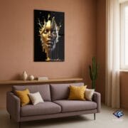 Golden Liquid Face Glass Wall Art | UV Printed Abstract Portrait | Luxury Tempered Glass Panel | Modern Bold Home Decor by UVionArt - Image 6