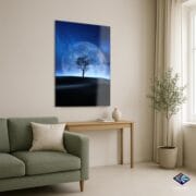 Moonlight Tree Glass Wall Art | UV Printed Night Landscape | Full Moon Silhouette Tempered Glass Panel | Dreamy Nature Home Decor - Image 4