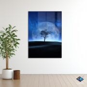 Moonlight Tree Glass Wall Art | UV Printed Night Landscape | Full Moon Silhouette Tempered Glass Panel | Dreamy Nature Home Decor