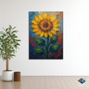 Sunflower Glass Wall Art | UV Printed Tempered Panel | Textured Oil Painting Style Floral Artwork | Vibrant Nature Home Decor