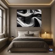Black and Silver Fluid Glass Wall Art | UV Printed Abstract Waves | Modern Glossy Tempered Panel | Luxury Metallic Look Home Decor - Image 4