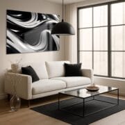 Black and Silver Fluid Glass Wall Art | UV Printed Abstract Waves | Modern Glossy Tempered Panel | Luxury Metallic Look Home Decor - Image 9