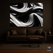 Black and Silver Fluid Glass Wall Art | UV Printed Abstract Waves | Modern Glossy Tempered Panel | Luxury Metallic Look Home Decor - Image 7