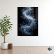 Abstract Cosmic Flow Glass Wall Art | UV Printed Energy Swirl Design | Black Tempered Glass Panel | Modern Sci-Fi Home Decor