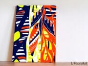 Amberwave Vibrant Wall Art – Bold UV Print on Glass – Tribal Modern Design in Navy, Orange & Neon Yellow – UVionArt Home Decor - Image 5