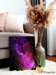 Chromaflare Abstract Wall Art – Vibrant UV Print on Tempered Glass – Purple and Orange Explosion Design – Bold Glass Art by UVionArt - Image 2