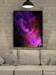 Chromaflare Abstract Wall Art – Vibrant UV Print on Tempered Glass – Purple and Orange Explosion Design – Bold Glass Art by UVionArt - Image 4