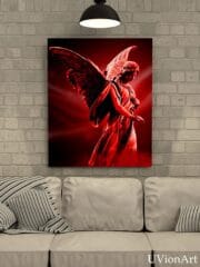 Crimson Angel Wall Art – Gothic Abstract Angel Poster, Spiritual Fantasy Digital Artwork, UVionArt Print - Image 4