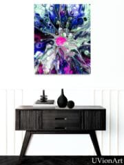 Vibrant Magenta & Indigo Fluid Art – Abstract Acrylic Pour Print, Eye-Catching Wall Decor, UVionArt Design - Image 3
