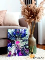 Vibrant Magenta & Indigo Fluid Art – Abstract Acrylic Pour Print, Eye-Catching Wall Decor, UVionArt Design - Image 2