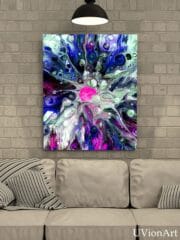 Vibrant Magenta & Indigo Fluid Art – Abstract Acrylic Pour Print, Eye-Catching Wall Decor, UVionArt Design - Image 4