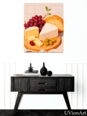 Le Petit Festin – Mediterranean Cheese and Wine Art Print, Still Life Kitchen Wall Decor, French Rustic Picnic Poster by UVionArt - Image 3