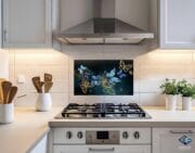 Blue & Gold Butterfly Kitchen Backsplash – Elegant Insect Wall Art Panel, UVionArt Nature-Inspired Decor - Image 3