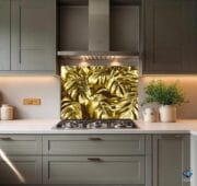 Gold Leaf Kitchen Backsplash – Tropical Glam Wall Panel, Elegant Backsplash, Luxurious Botanical Art by UVionArt