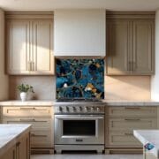 Midnight Marble Backsplash – Deep Blue & Gold Abstract Glass Panel for Modern Kitchens by UVionArt - Image 7