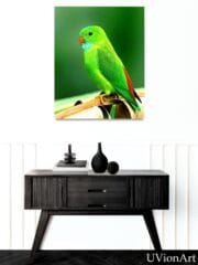 Verdalino Tropical Parrot Wall Art – Vibrant Green Bird UV Printed on Glass by UVionArt - Image 3