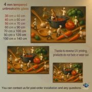 Tiny Chefs Kitchen Glass Backsplash – Whimsical Cooking Scene on Tempered Glass | Pastel Art UV Printed Panel by UVionArt - Image 10