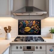 Colorful Leaves Glass Backsplash – 3D Botanical Art on Tempered Glass | UV Printed Autumn Wall Panel
