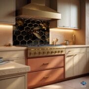 Bee & Honeycomb Glass Backsplash | UV Printed Kitchen Panel | Black Gold Tempered Glass | Heat Resistant, Easy Clean Splashback - Image 2