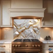 White & Gold Glass Kitchen Backsplash | 3D Crystal Effect | UV Printed Tempered Glass | Heat Resistant Splashback | Luxury Wall Art - Image 6