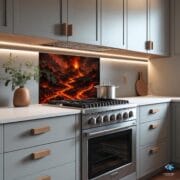 Volcano Lava Kitchen Backsplash | UV Printed Glass Panel | Heat-Resistant Wall Art | Modern Fiery Stove Splashback | Bold Kitchen Decor - Image 5
