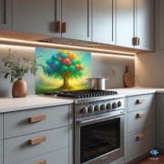 Colorful Tree Kitchen Backsplash | UV Printed Glass Panel | Vibrant Nature Wall Art | Tempered Glass Stove Splashback | Boho Kitchen Decor - Image 3