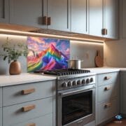 Rainbow Mountain Kitchen Backsplash | UV Printed Glass Panel | Vibrant Landscape Stove Splashback | Colorful Boho Wall Art - Image 3