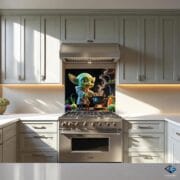 Cute Alien Kitchen Backsplash | UV Glass Stove Splash Guard | Whimsical Cooking Decor | Playful Space Chef Wall Art Panel - Image 8
