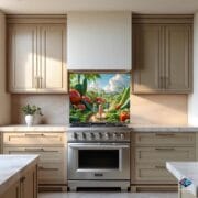 Whimsical Vegetable Garden Backsplash | Kids Walking in Giant Veggie Field | UV Printed Glass Kitchen Wall Art Panel - Image 10