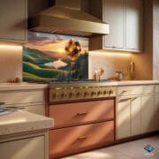 Fruit Balloon Glass Backsplash | Colorful UV Printed Kitchen Panel | Whimsical Nature Scene with Sunset & Fruit Hot Air Balloon by UVionArt - Image 6