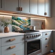 Mosaic Landscape Glass Backsplash | River and Hills Art Panel | Tempered UV Printed Kitchen Panel | Elegant Backsplash by UVionArt - Image 5