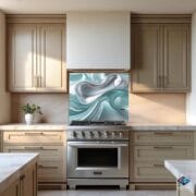 Abstract Glass Kitchen Backsplash | Metallic Aqua Wave Design | Modern UV Printed Tempered Glass Panel | Elegant Backsplash by UVionArt - Image 10