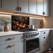Copper Flow Abstract Glass Backsplash | UV Printed Tempered Glass Panel for Kitchen | Rustic Bronze Lava Art by UVionArt - Image 5