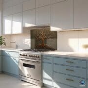 Tree of Life Tempered Glass Backsplash | Bronze Relief-Style Kitchen Wall Panel | UV Printed Rustic Art Decor | Unique Kitchen Art - Image 7