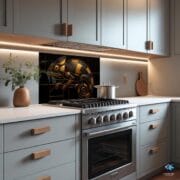 Tempered Glass Kitchen Backsplash – Gold & Black Geometric Chameleon Art – Modern UV Printed Wall Panel – Heat Resistant Stove Decor - Image 5