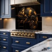 Tempered Glass Kitchen Backsplash – Gold & Black Geometric Chameleon Art – Modern UV Printed Wall Panel – Heat Resistant Stove Decor - Image 3